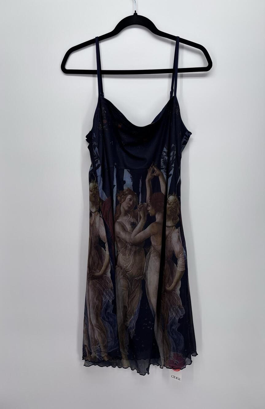 Renaissance Art Mesh Dress - Botticelli 'La Primavera' Print 1XL Ethereal
